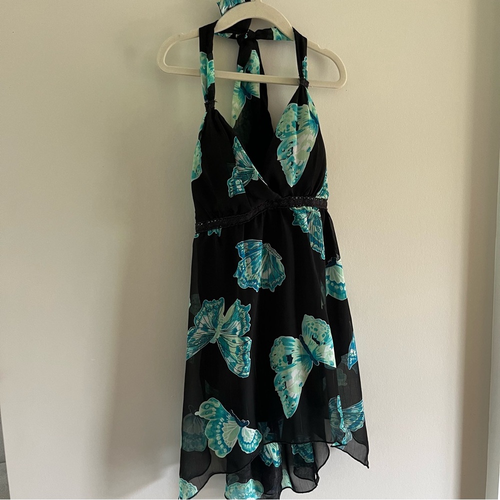 Y2K Butterfly Babydoll Halter Top Black Blue Green Sheer Mesh Boho Fairycore Med